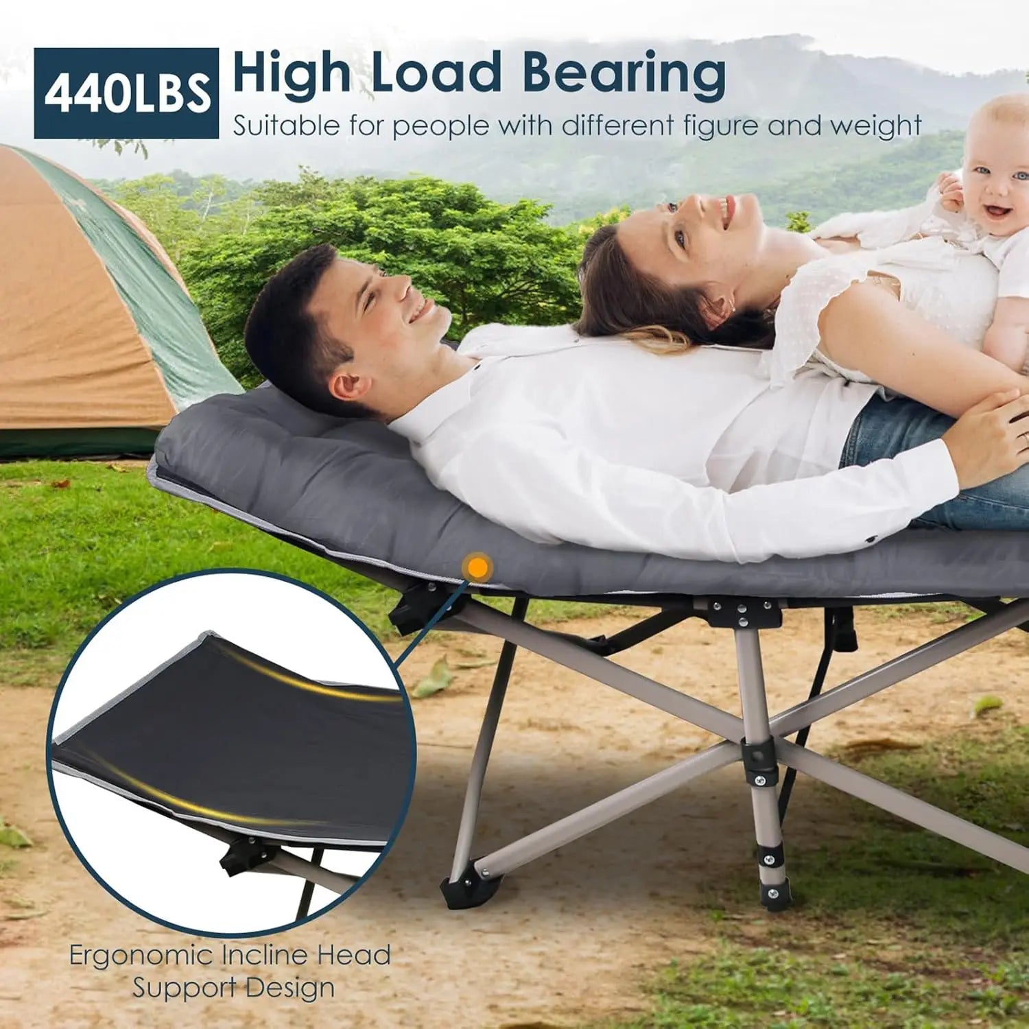 Heavy-Duty Folding Camping Cot with Mattress - Portable Guest Bed