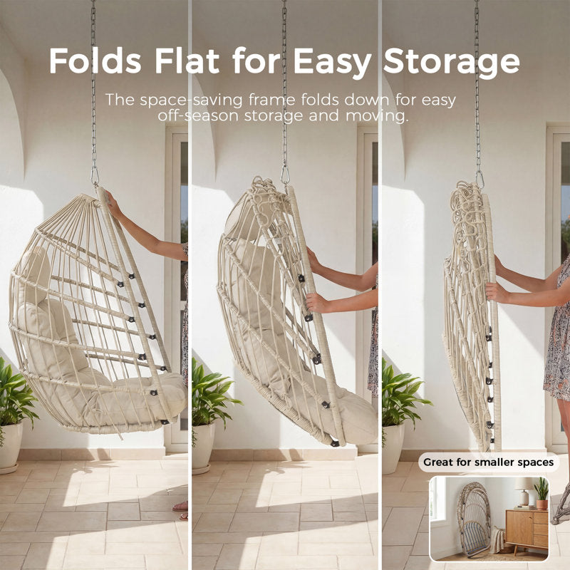 Foldable Wicker Hanging Egg Chair - Indoor/Outdoor Porch Swing