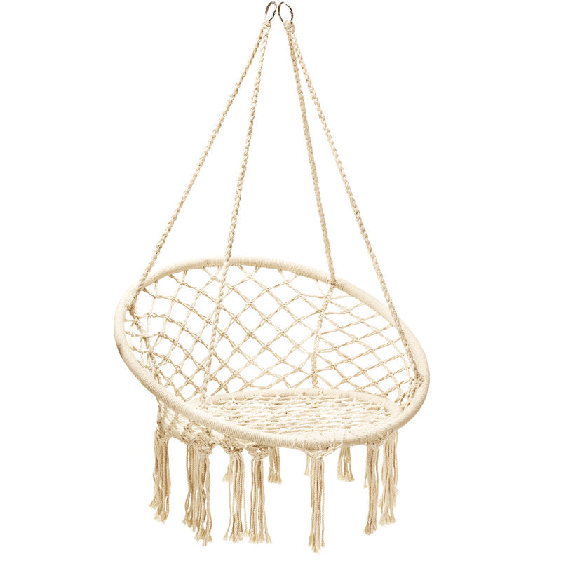 Macrame Porch Swing - Woven Cotton Rope Hanging Chair