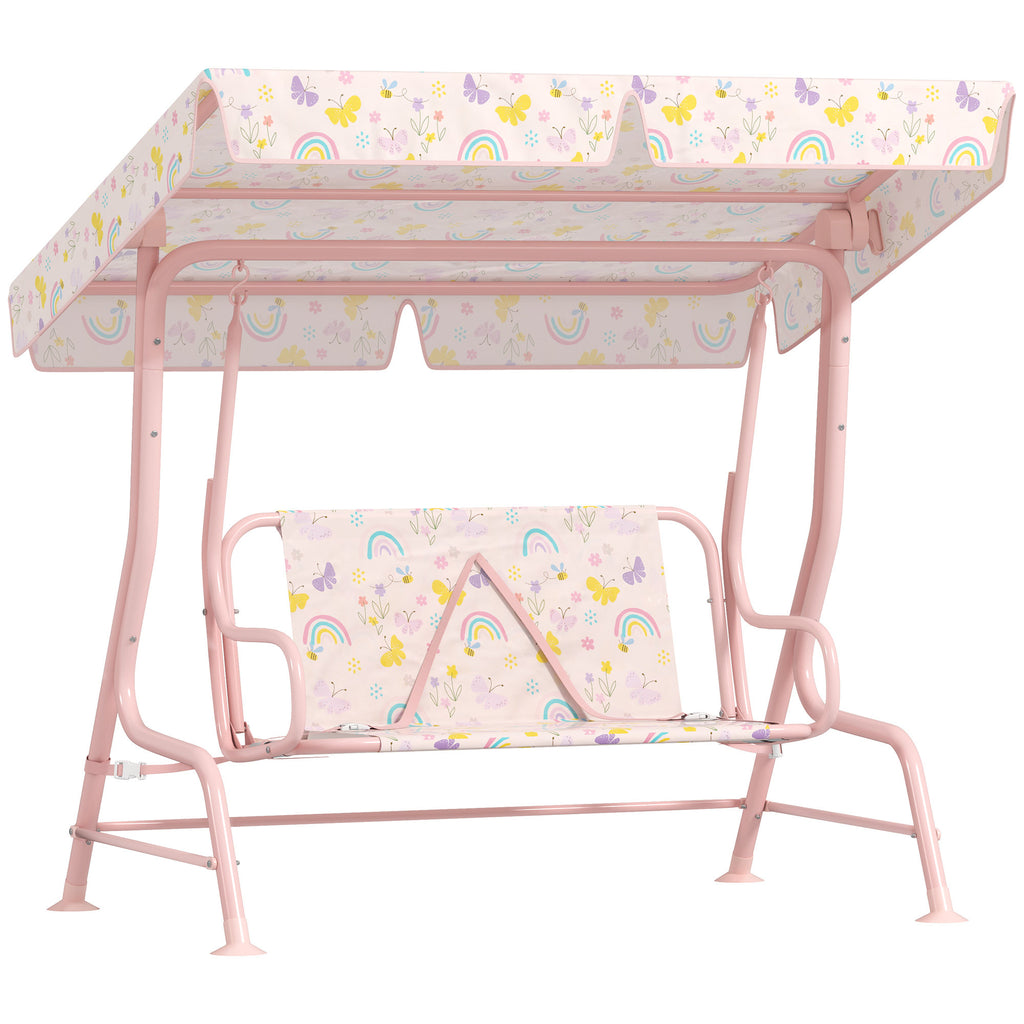 Kids 2-Seater Patio Swing - Metal Outdoor Porch Bench with Canopy