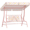 Kids 2-Seater Patio Swing - Metal Outdoor Porch Bench with Canopy