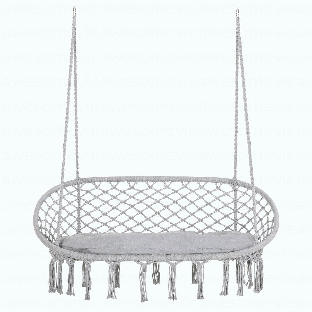 2-Seater Macrame Swing Chair - Boho Cotton Hammock for Patio & Home