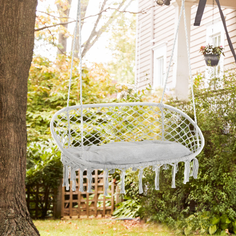 2-Person Macrame Hammock Chair - Cotton Rope Swing for Indoor & Outdoor