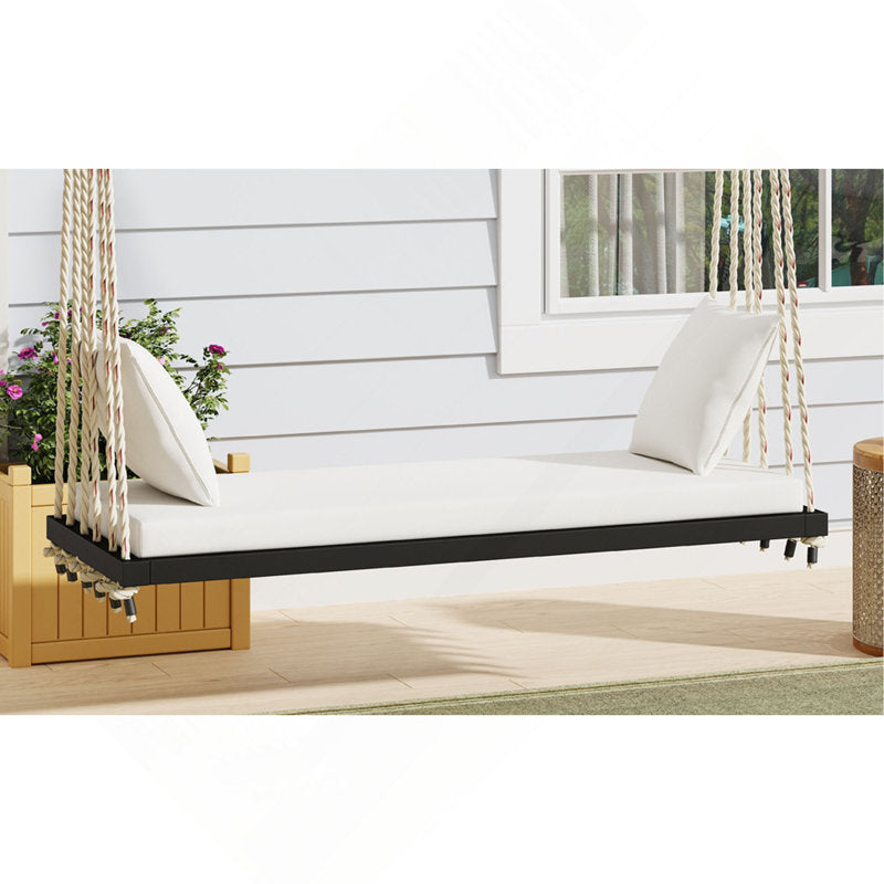 Acacia Wood Porch Swing Bench with Cushions - Outdoor Hanging Chair