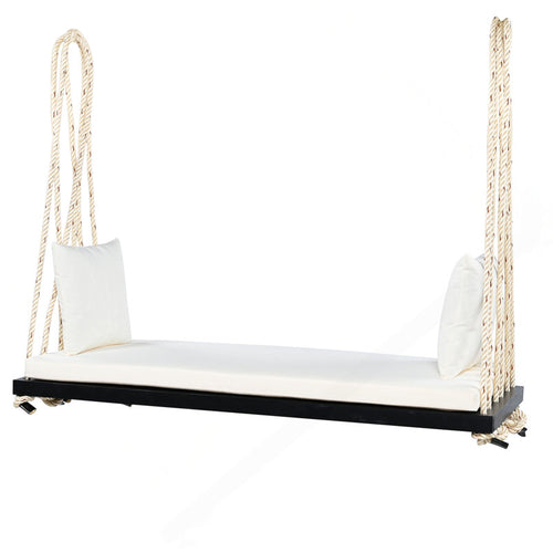 Acacia Wood Porch Swing Bench with Cushions - Outdoor Hanging Chair