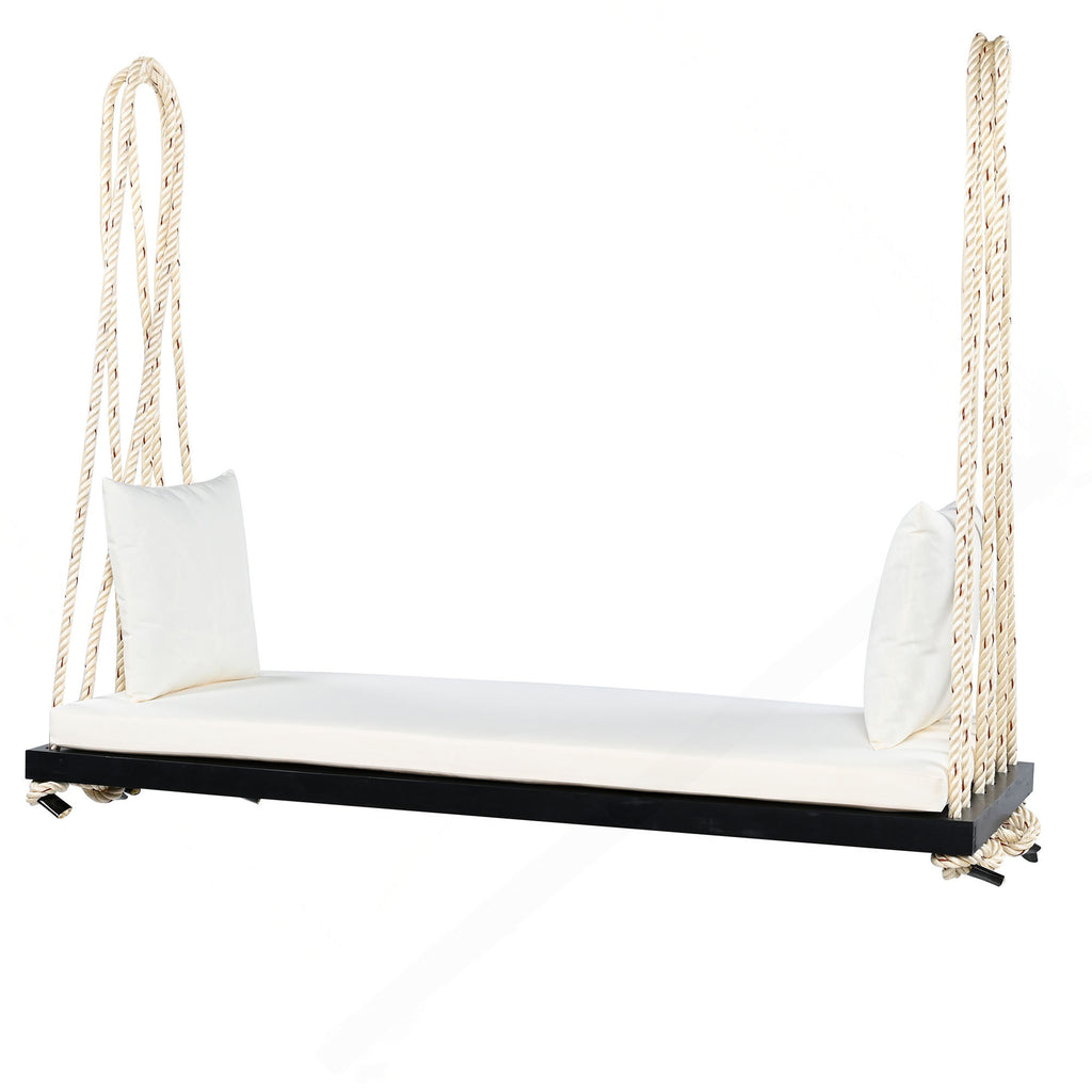 Acacia Wood Porch Swing Bench with Cushions - Outdoor Hanging Chair