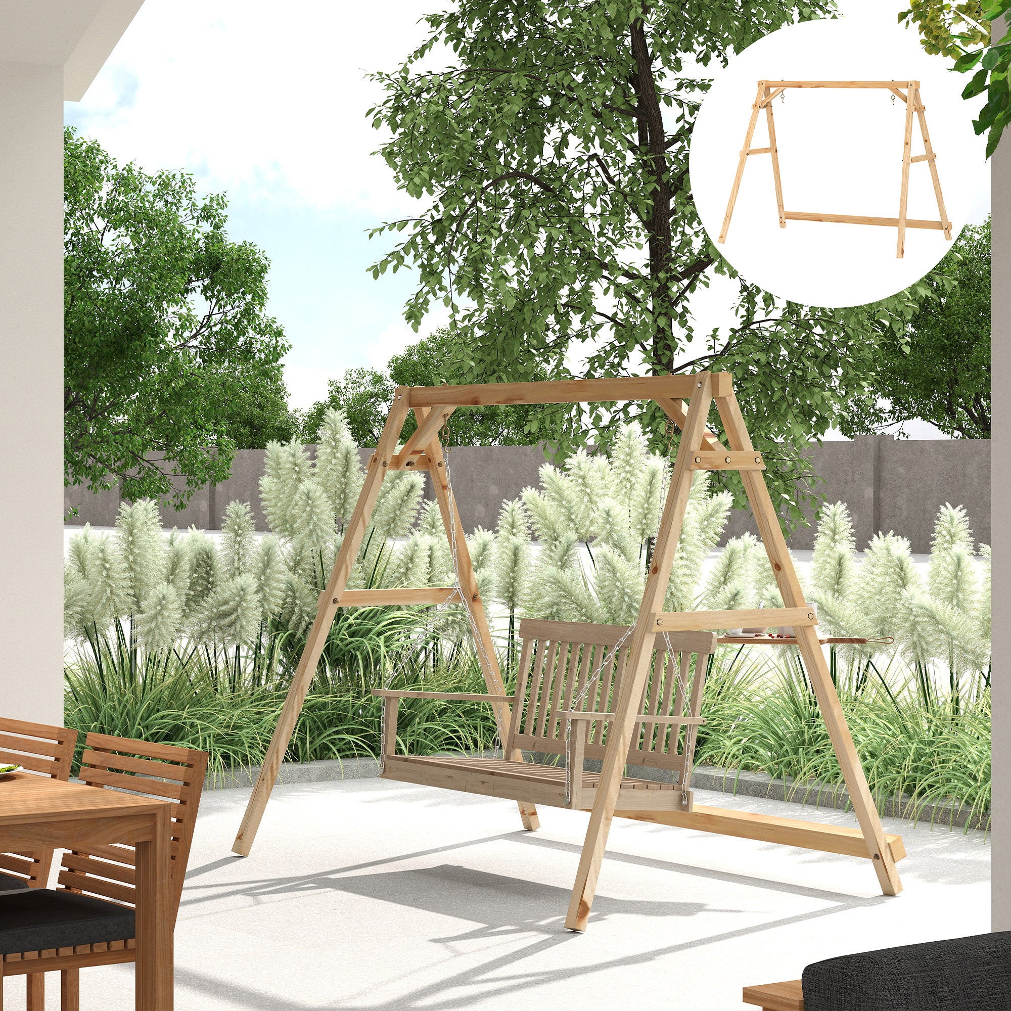 A-Frame Wooden Porch Swing Stand - Heavy Duty Fir Wood Frame