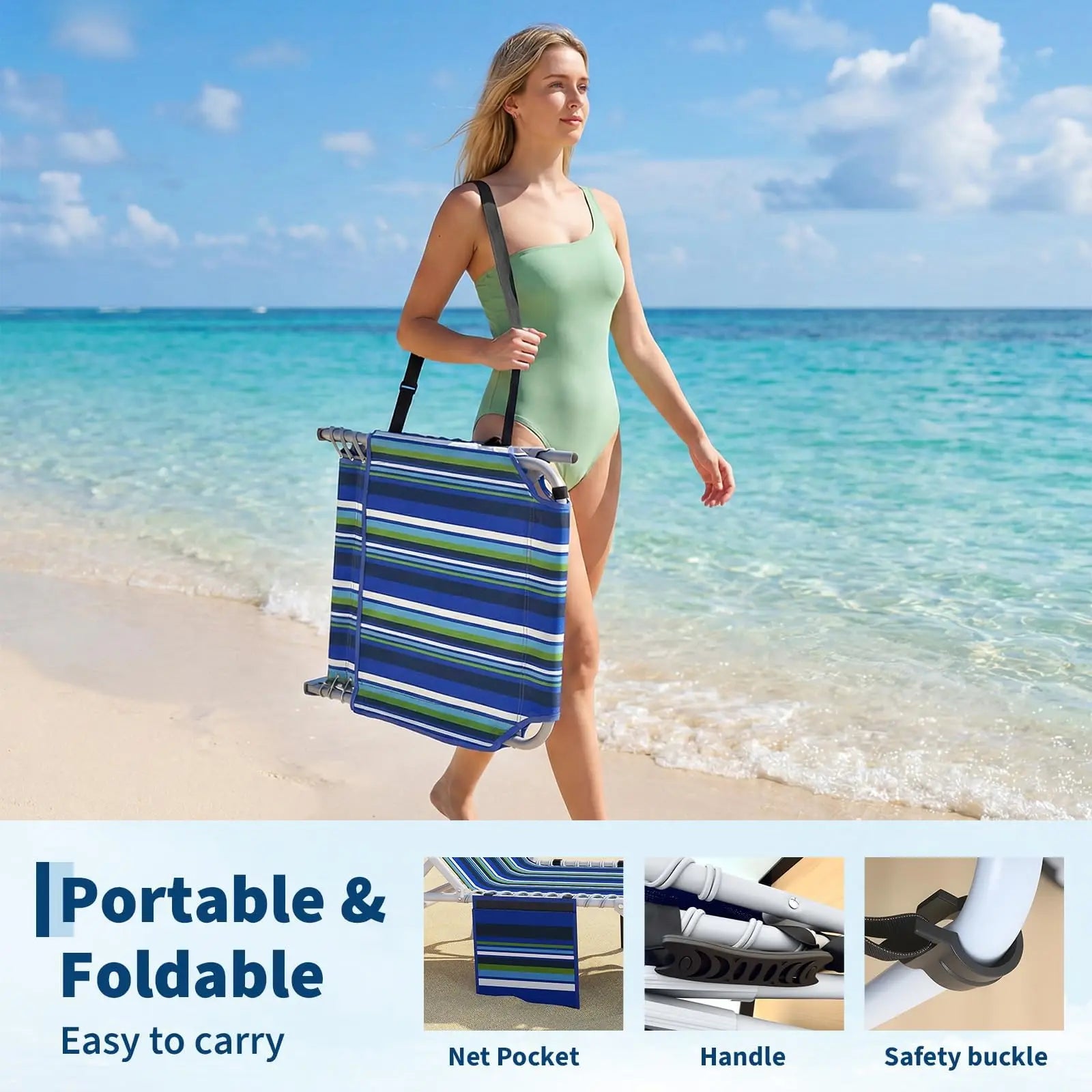 Folding Tanning Chair with Face Hole & Table - Beach Lounge Chair