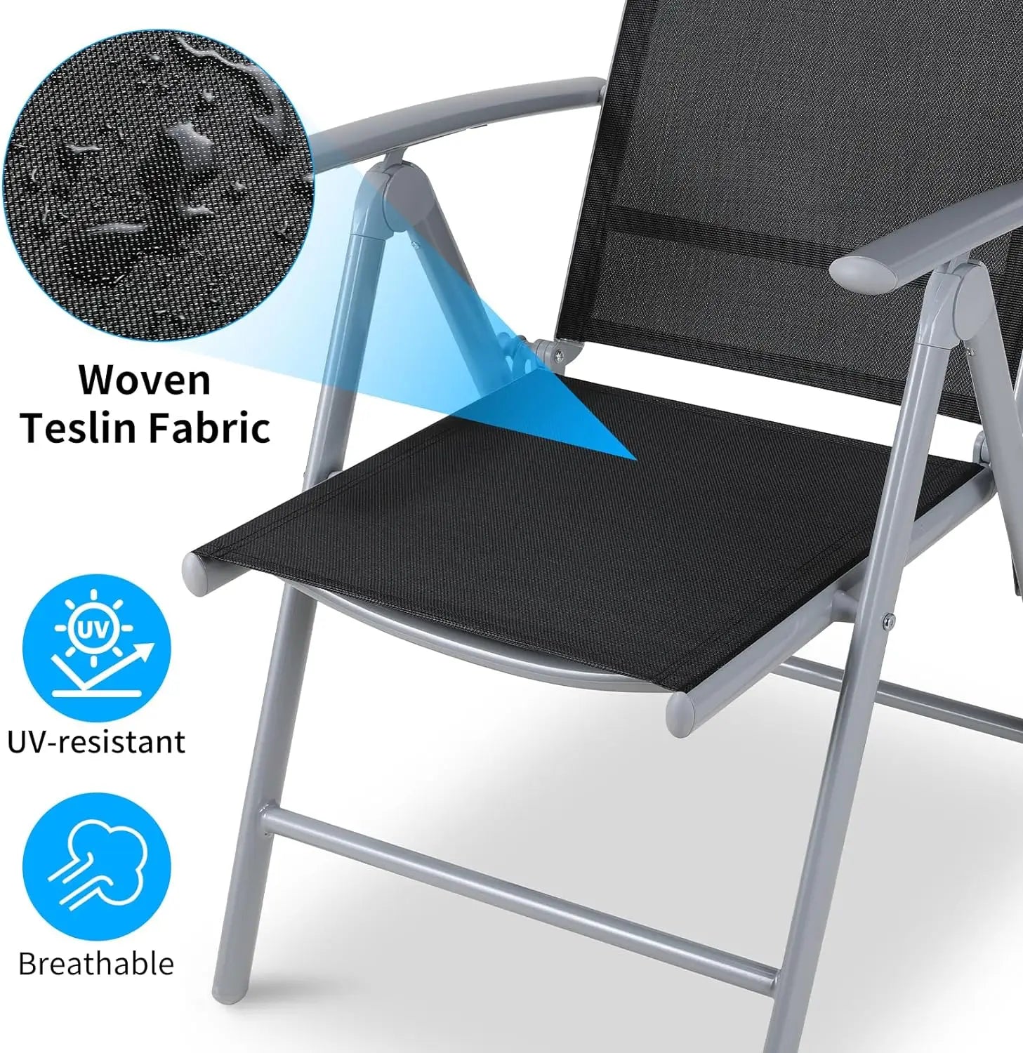 2-Pack Aluminum Folding Patio Chairs - Adjustable High Back Lawn Set