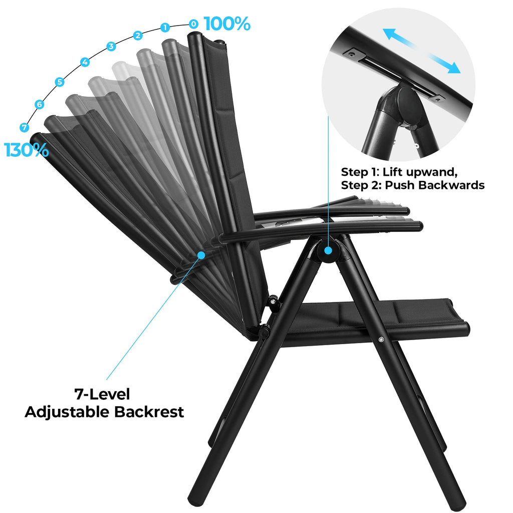 Set of 2 Aluminum Folding Garden Chairs - Adjustable Outdoor Lounge
