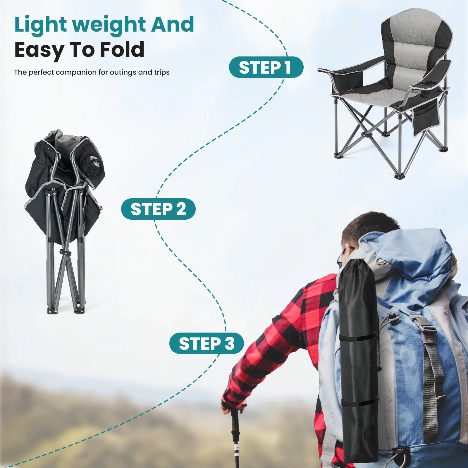 Heavy Duty Camping Chair Padded Steel Frame for Outdoor Adventure