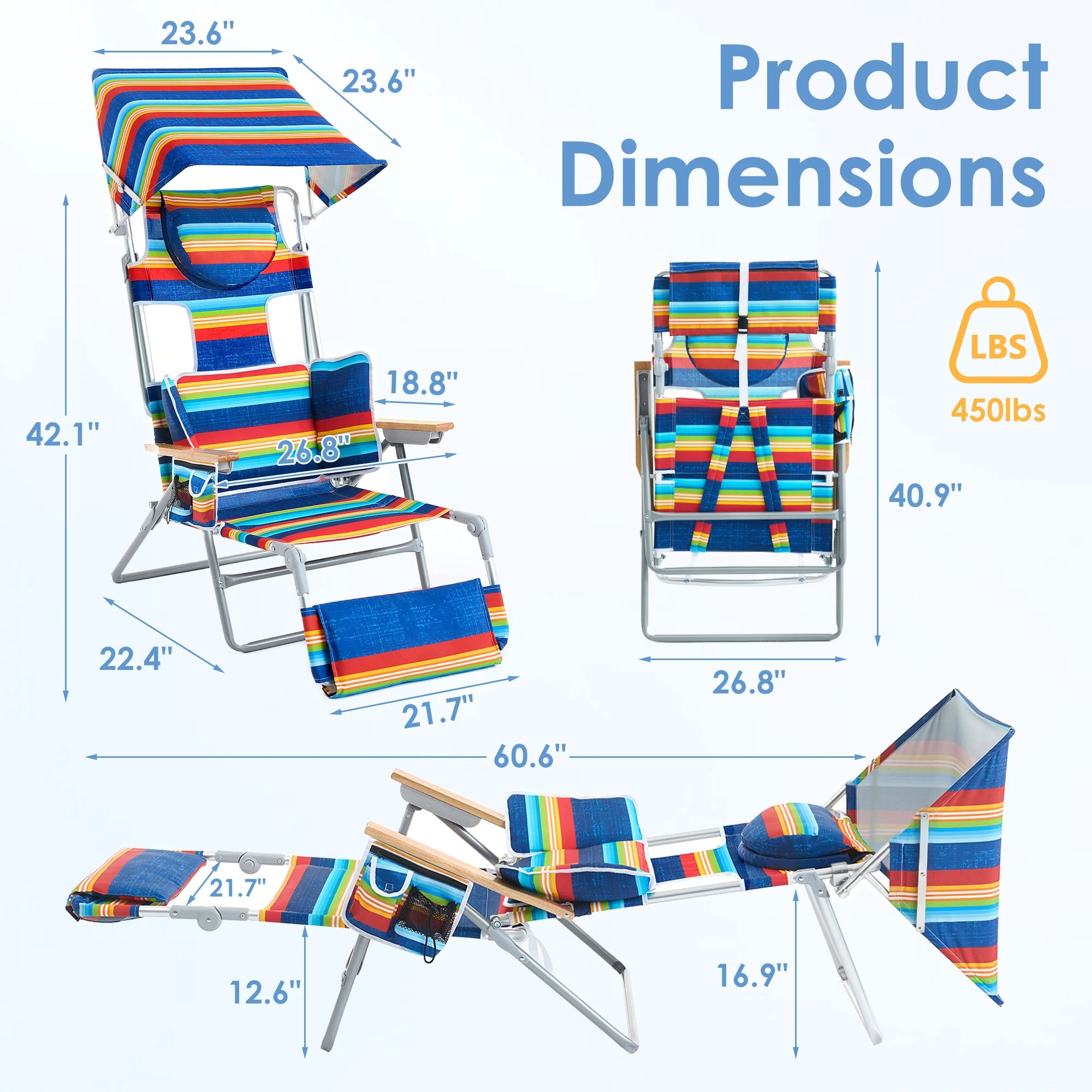 Backpack Beach Tanning Chair - Folding Lounge with Face Hole & Canopy