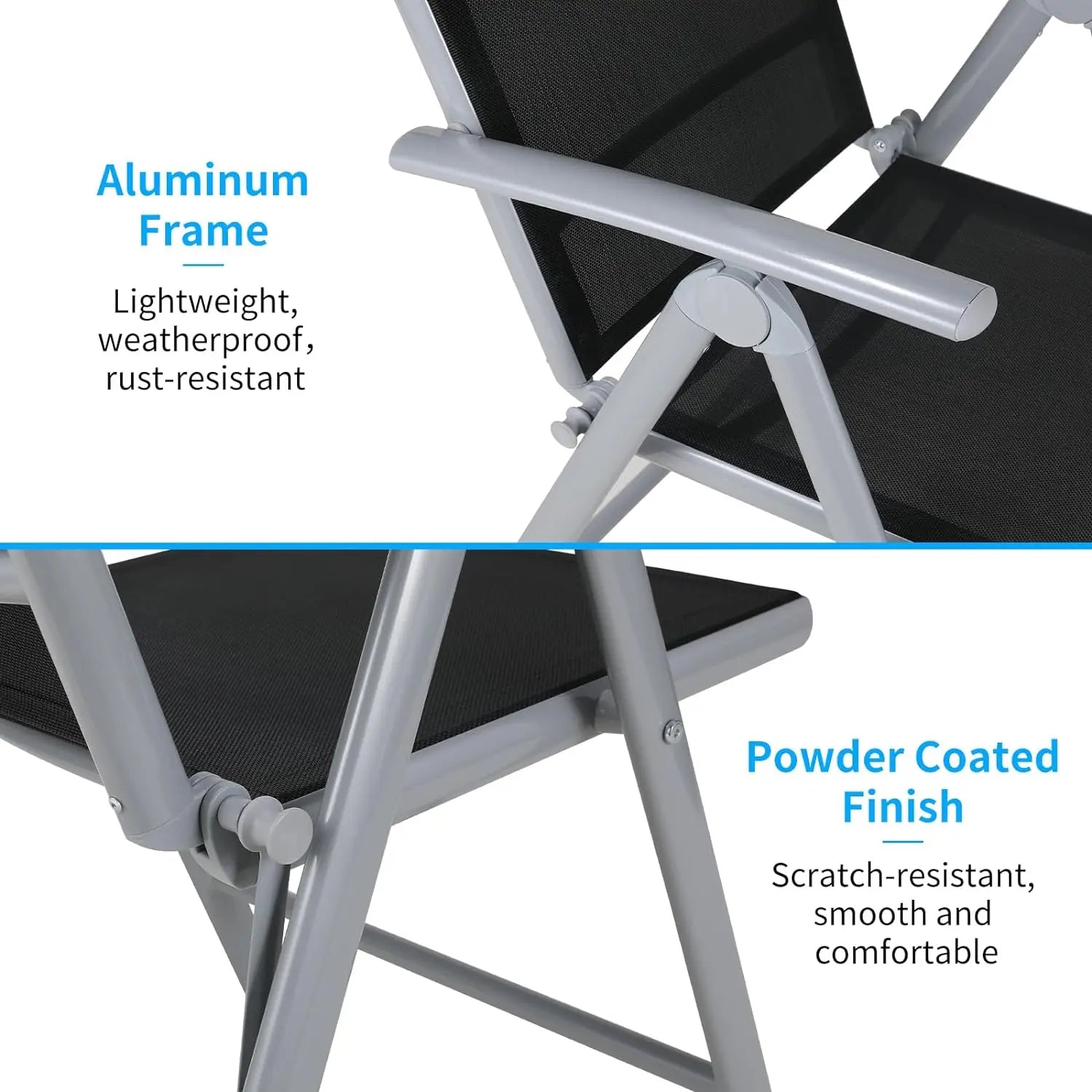 2-Pack Aluminum Folding Patio Chairs - Adjustable High Back Lawn Set